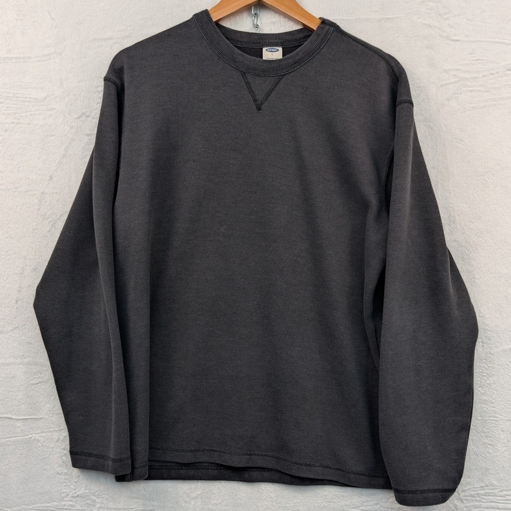 VTG Old Navy Sweater Mens L Black Faded Relaxed Minimalist Loungewear Ribbed Y2K